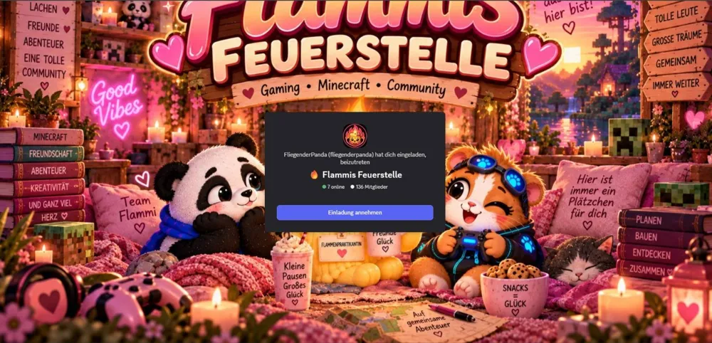 Screenshot der Discord-Einladung zu Flammis Feuerstelle. Zum Beitreten anklicken.